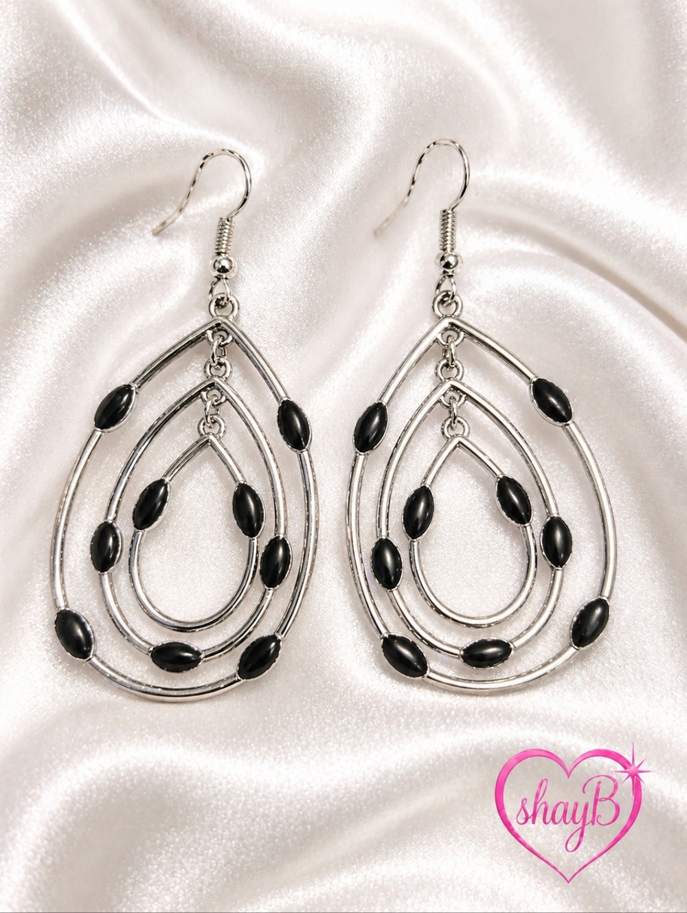 Black Teardrop Multi-Hoop Earrings
